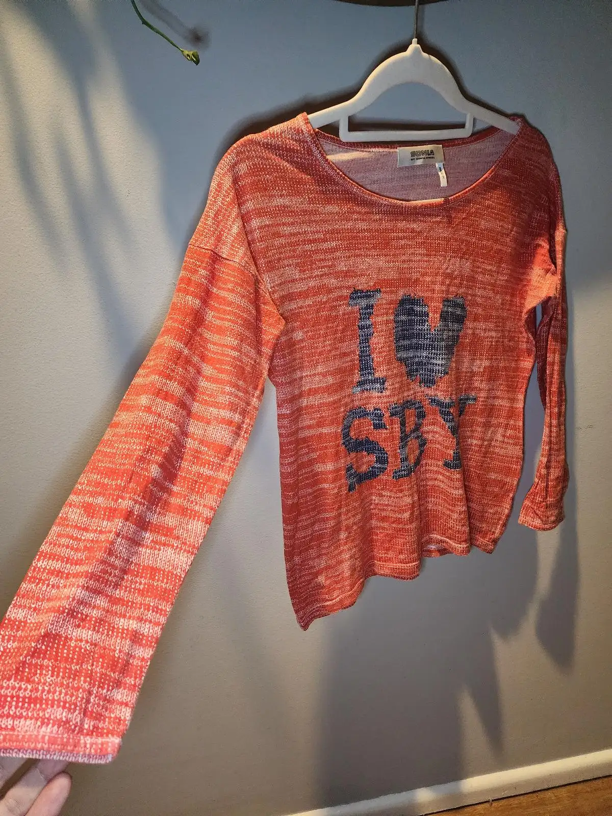 SONIA by Sonia Rykiel I Love SBY Retro Indi XS Coral Cotton Long Sleeve Tee – photo 3