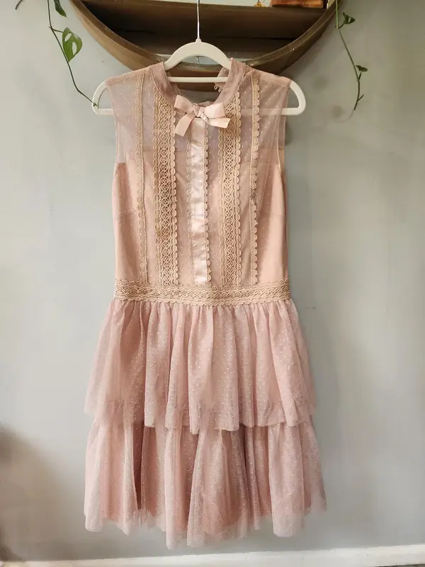Soky & Soka Blush Pink Mesh Lace Padded Bust Mini Dress Size L Coquette Balletco