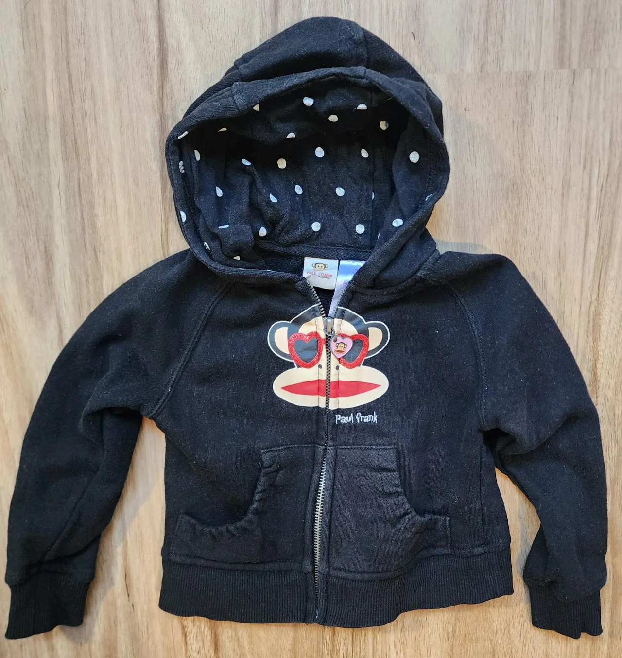 Vintage Y2K Paul Frank Hoodie 3T Julius Monkey Glitter Heart Zip Hoodie — photo 2