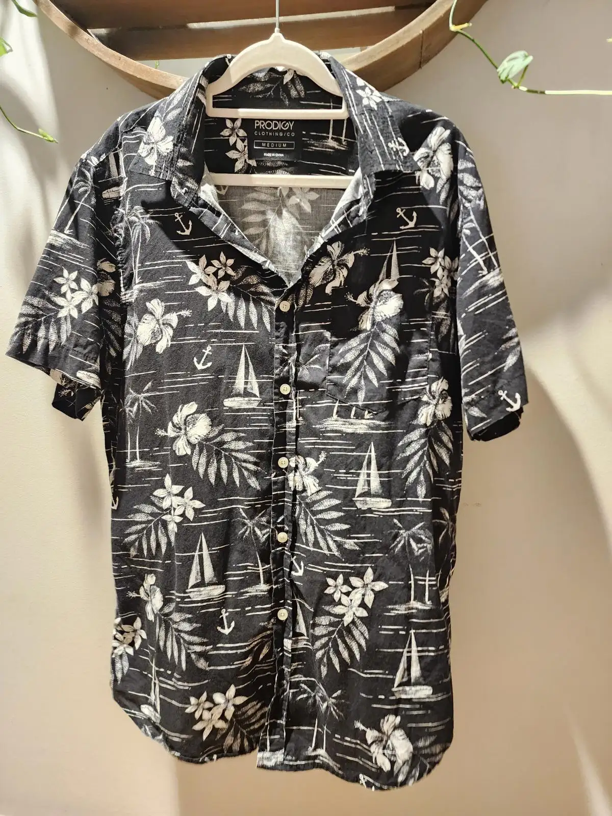 Prodigy Black White Monochrome Nautical Sailboat Anchor Hibiscus Hawaiian Shirt – photo 2