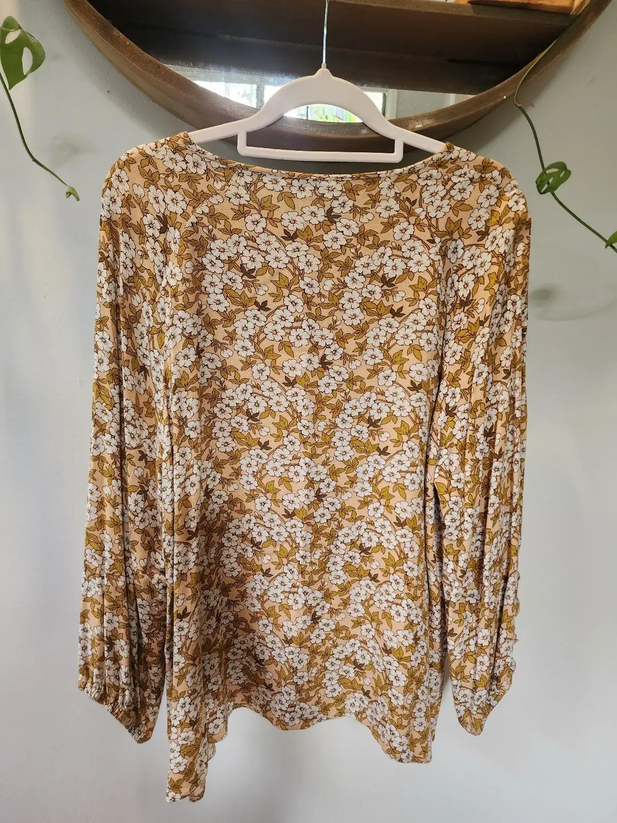 SASS Ditsy Floral Long Sleeve Blouse Size 10 Mustard Boho Cottagecore Keyhole To – photo 9