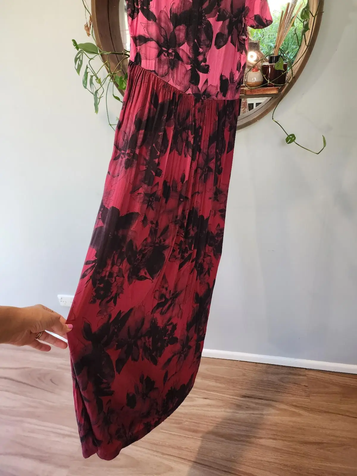 Shakuhachi Fuchsia Black Shadow Floral Y2K Grunge Maxi Dress Size 6 – photo 4