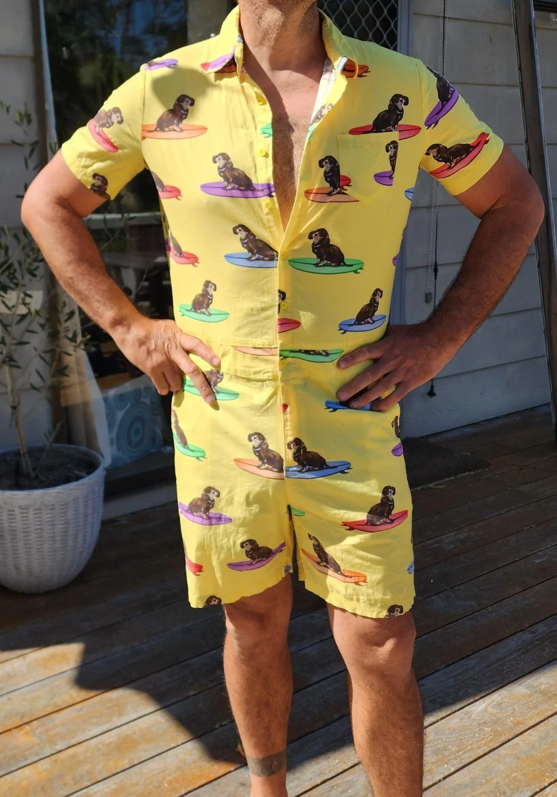 LUCID Apparel RARE Surfing Dachshund Festival Short Sleeve Romper / Doof Suit — photo 4