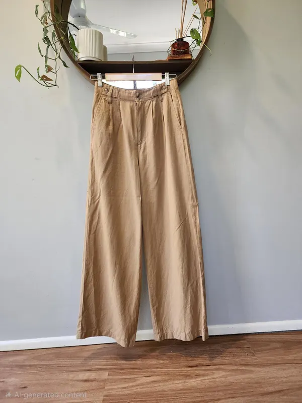 MADEWELL High-Rise Wide-Leg Pleated Chino Cotton Fair Trade Pants in Tan / Khaki