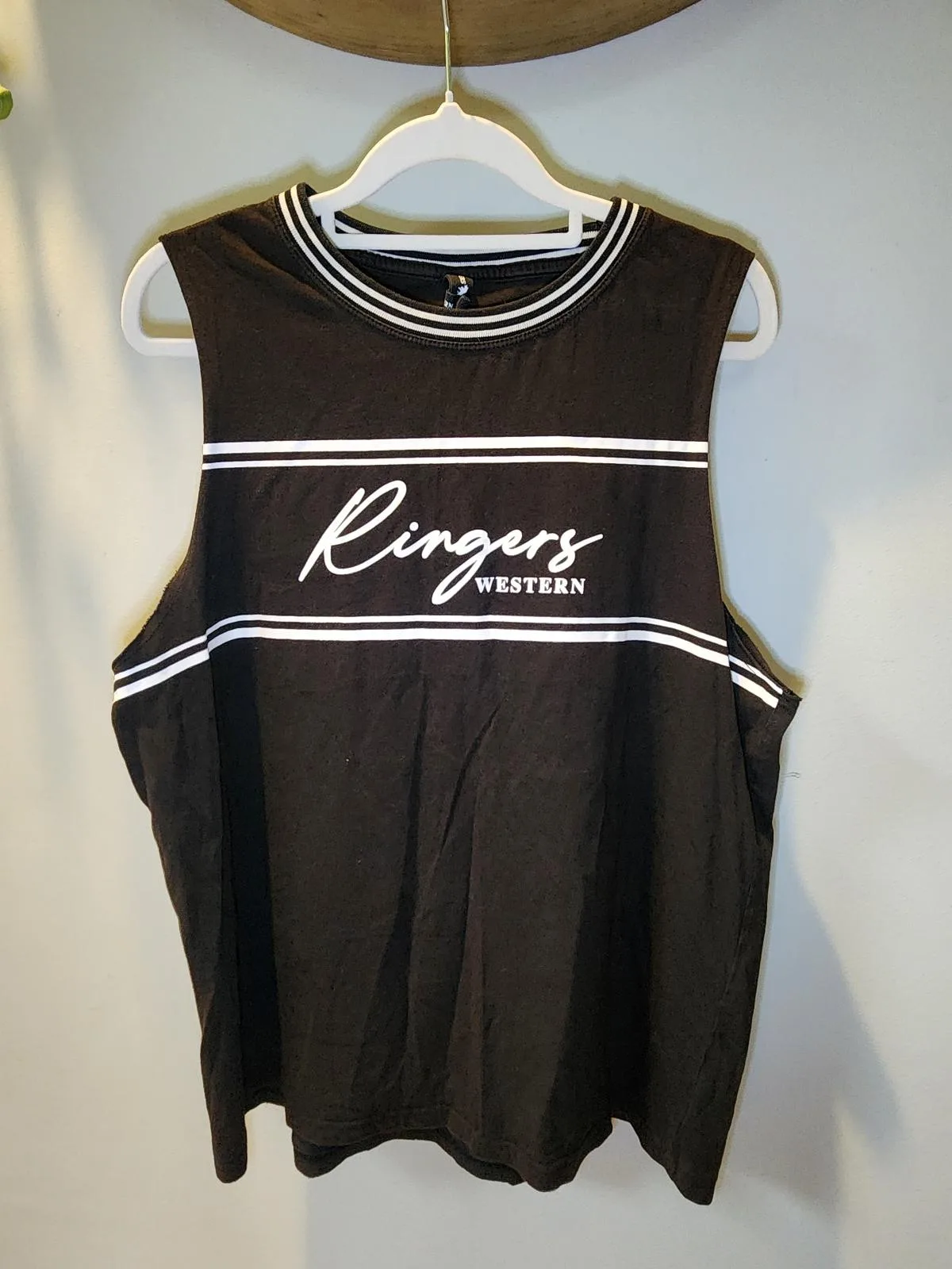 Ringers Western Black Striped Aussie Country Sleeveless Muscle Tank Top Size 12 – photo 2