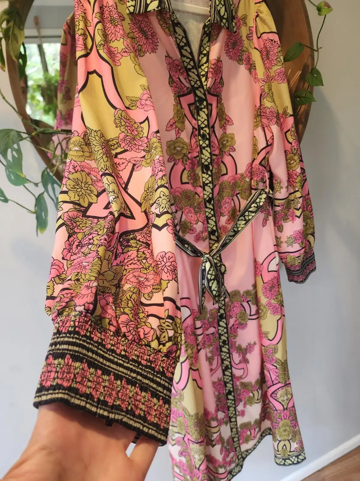 Caroline Morgan Coral Pink Floral Belted Shirt Dress Size 14 Retro Boho Pockets – photo 4