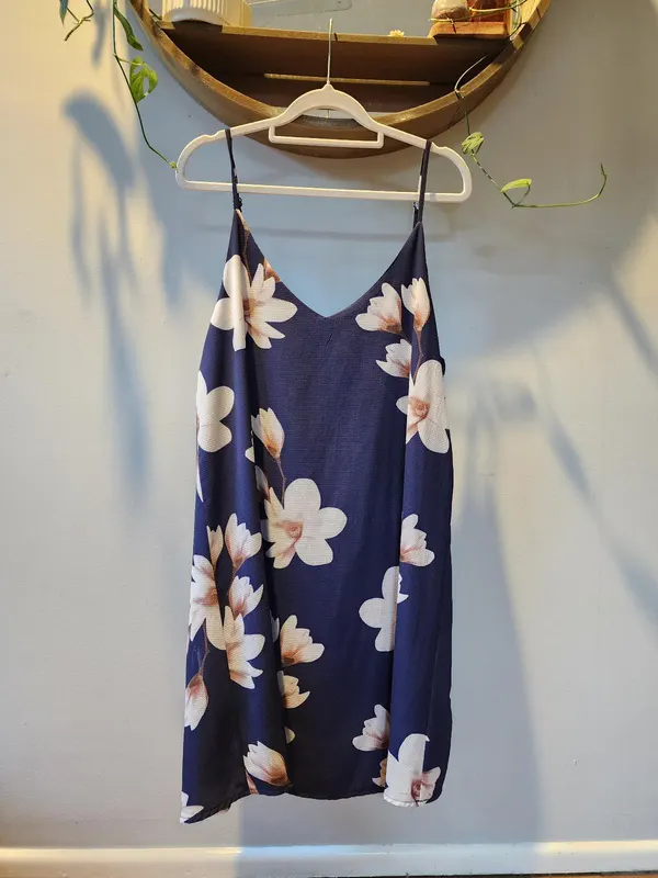 Grace & Co Floral Slip Y2K Costal Boho Resortwear Cami Dress Size 14 Navy Blue