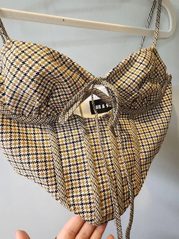 JGR & STN Houndstooth Corset Top Size 8 Tan Black Bustier Y2K Baddie Festival To