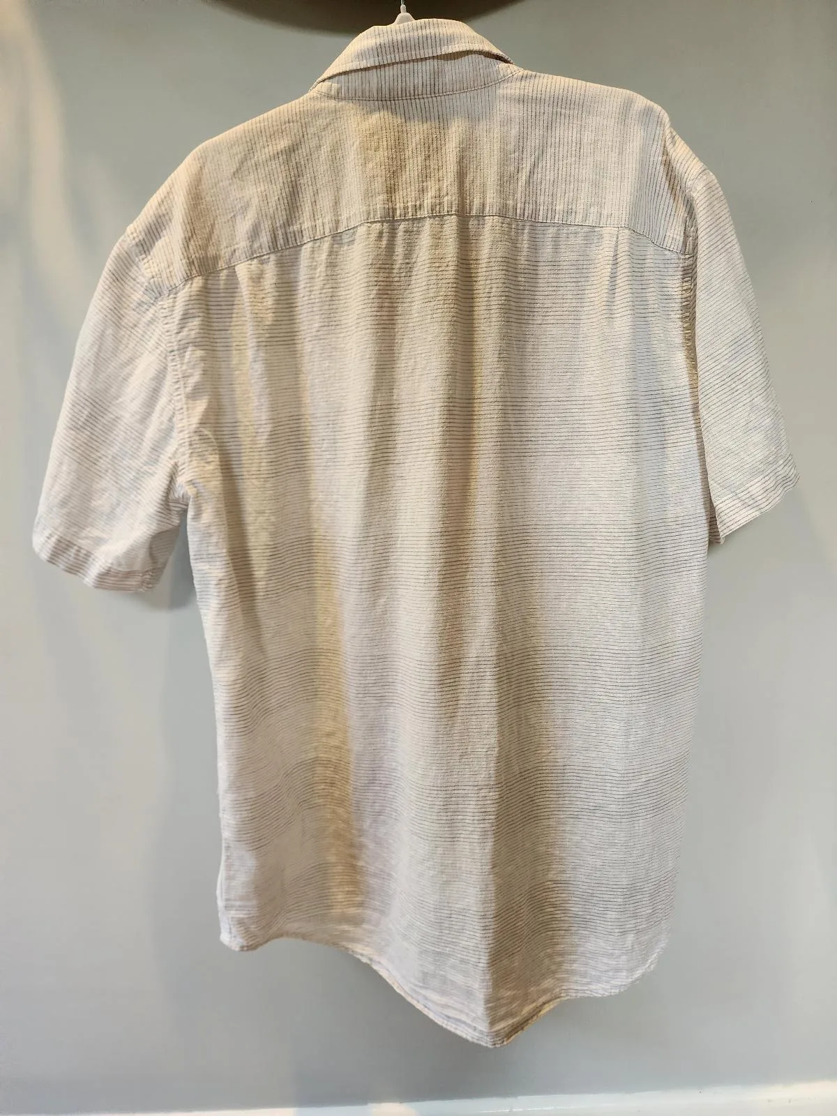 RM Williams Mens L Linen Cotton Short Sleeve Button Up Shirt Striped Grey White – photo 4