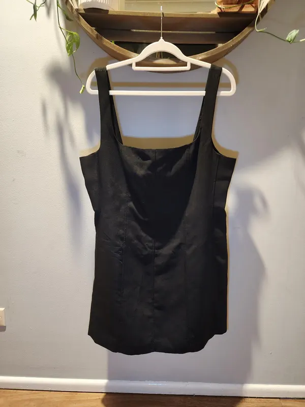 Supre Womens Size 16 Black Square Neck Corset Seam Mini Dress LBD Y2K 90s