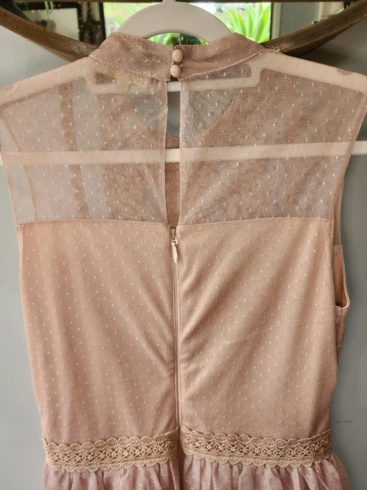 Soky & Soka Blush Pink Mesh Lace Padded Bust Mini Dress Size L Coquette Balletco – photo 4