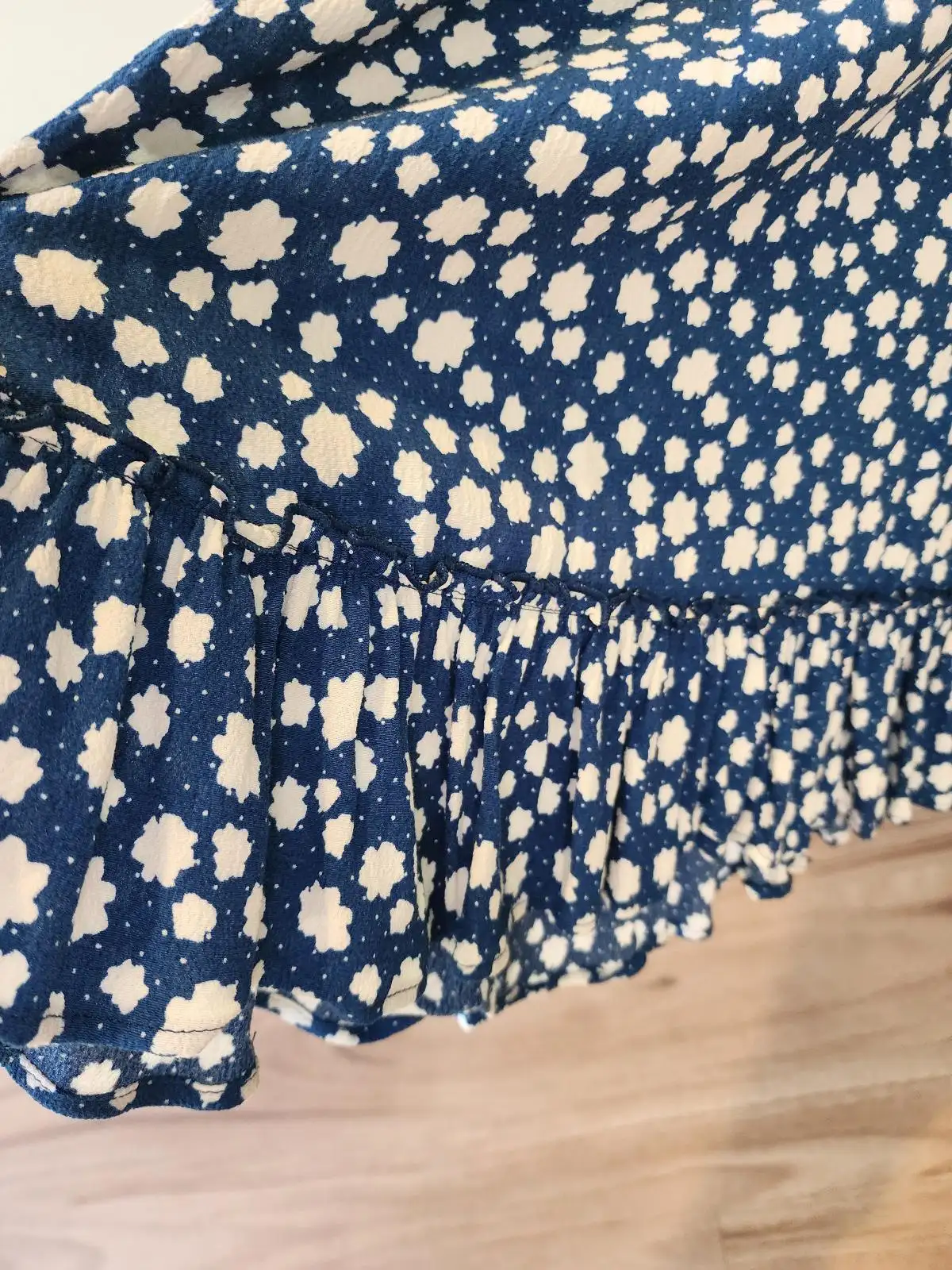 Mister Zimi Blue White Floral Drop Waist Ruffle Sleeve Mini Dress Size 14 – photo 8