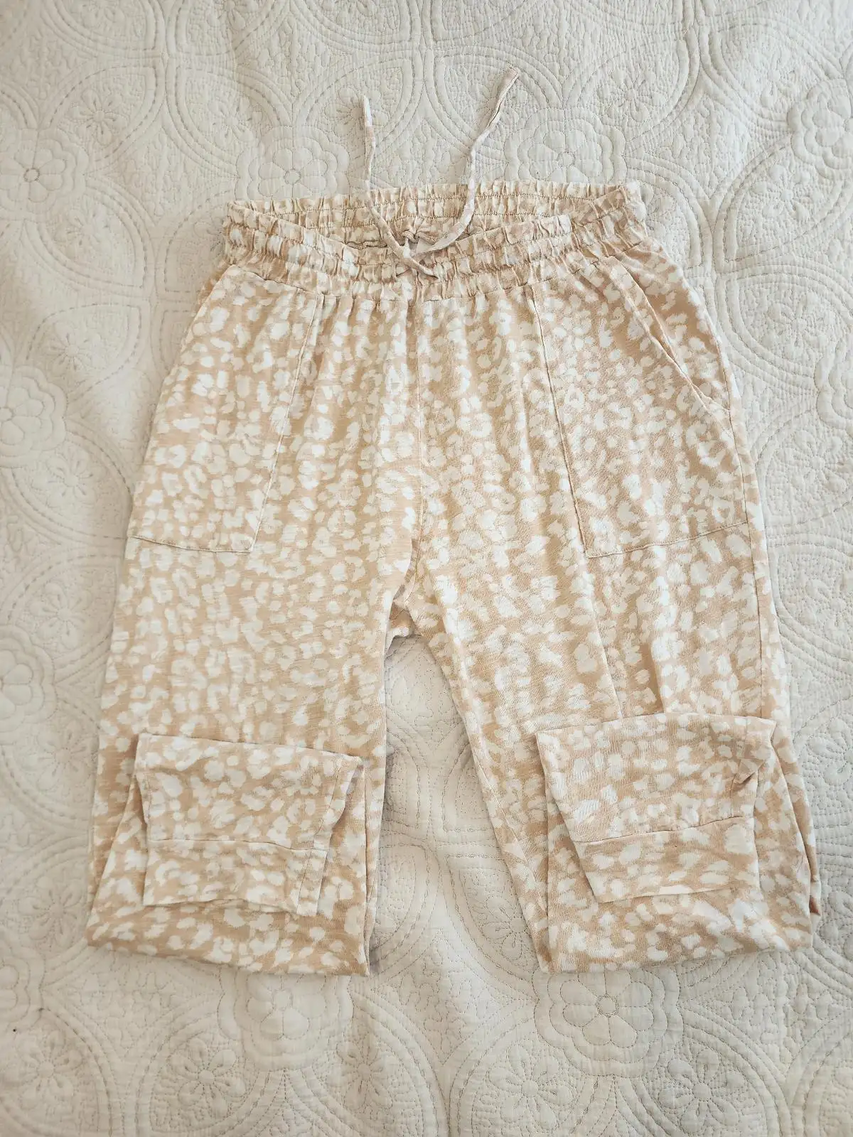 Seed Heritage Animal Print Pants Size M Cotton Tan Beige Leopard Spot Joggers Sl – photo 4