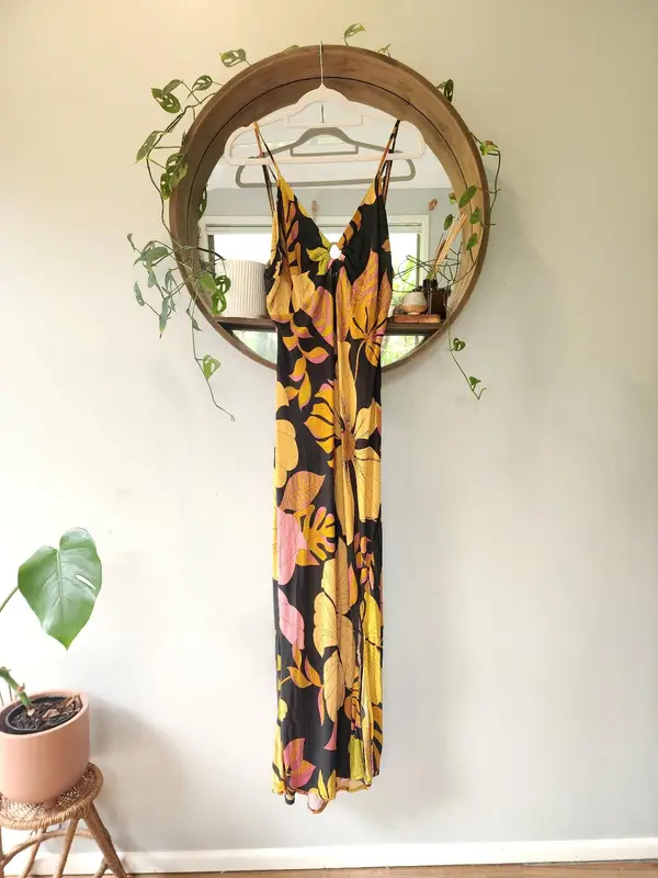 Nine Lives Bazaar Retro Floral Maxi Dress Size 10 - 12 70s Boho Resort