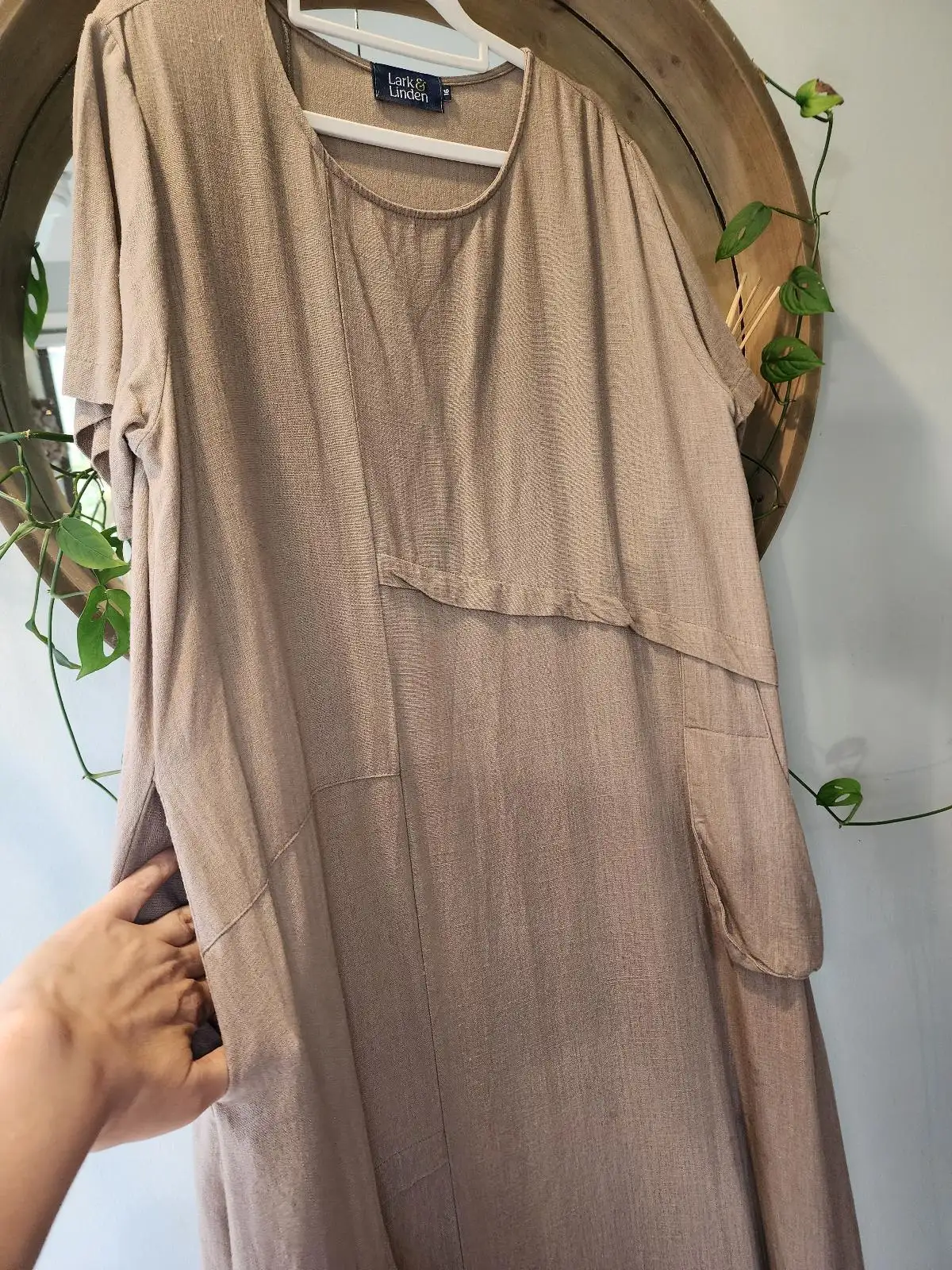 Lark & Linden Taupe Linen Blend Asymmetric Panel Midi Dress Size 16 Lagenlook – photo 2