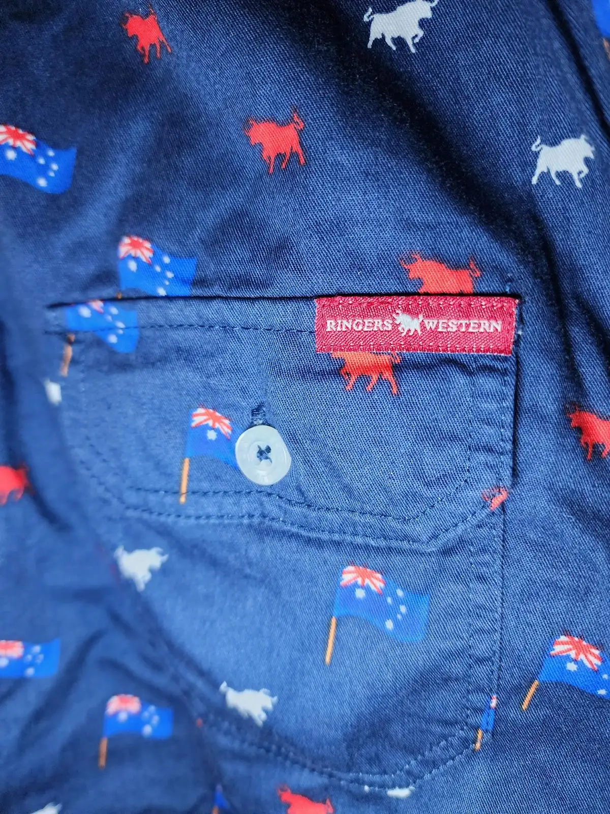 Ringers Western Country Rodeo Navy Aussie Flag Bull Sleeveless Shirt 8-10 NWT – photo 4