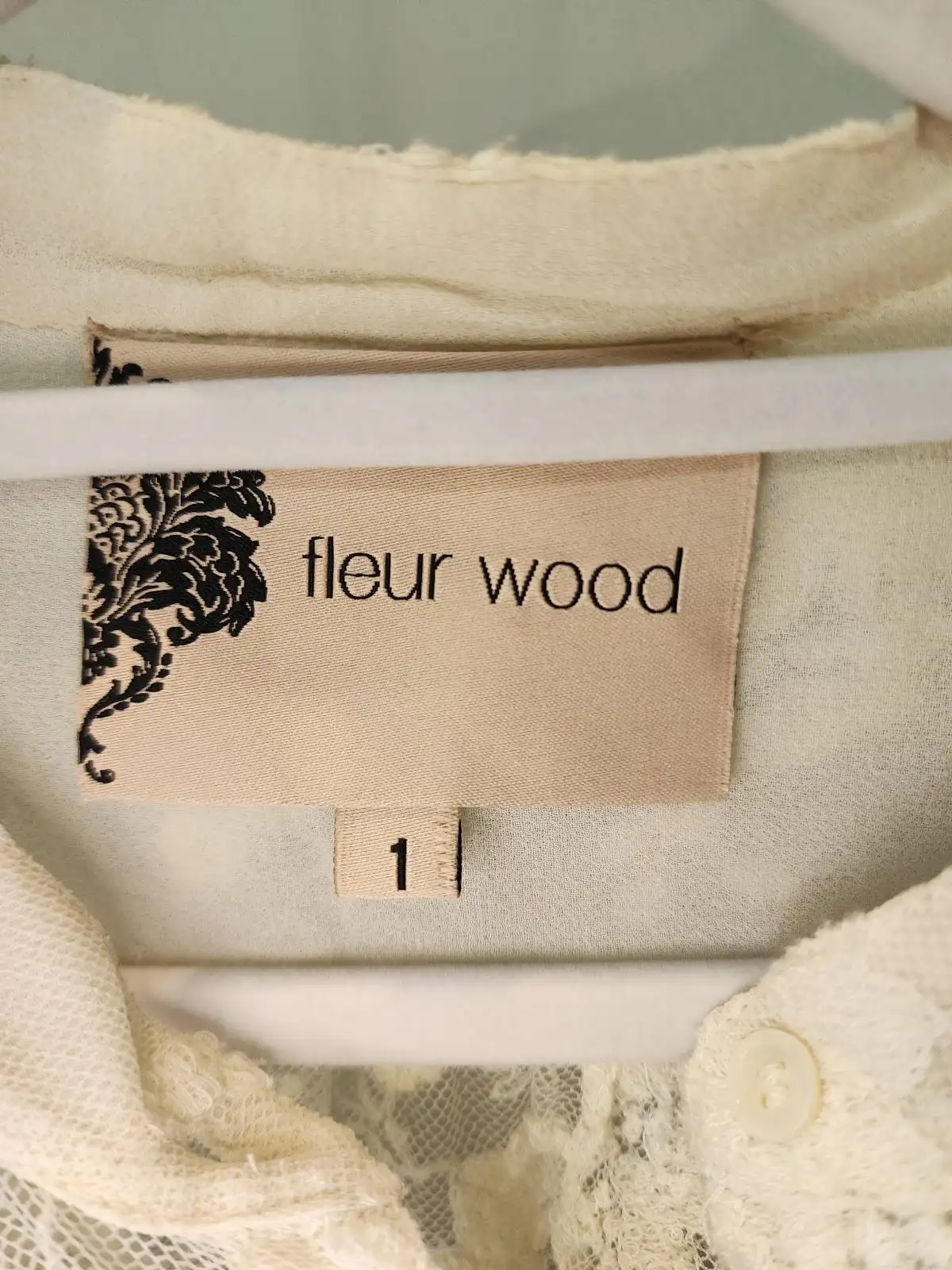 Fleur Wood Cream Embroidered Ethereal Luxe Whimsygoth Floral Lace & Silk Blouse – photo 3