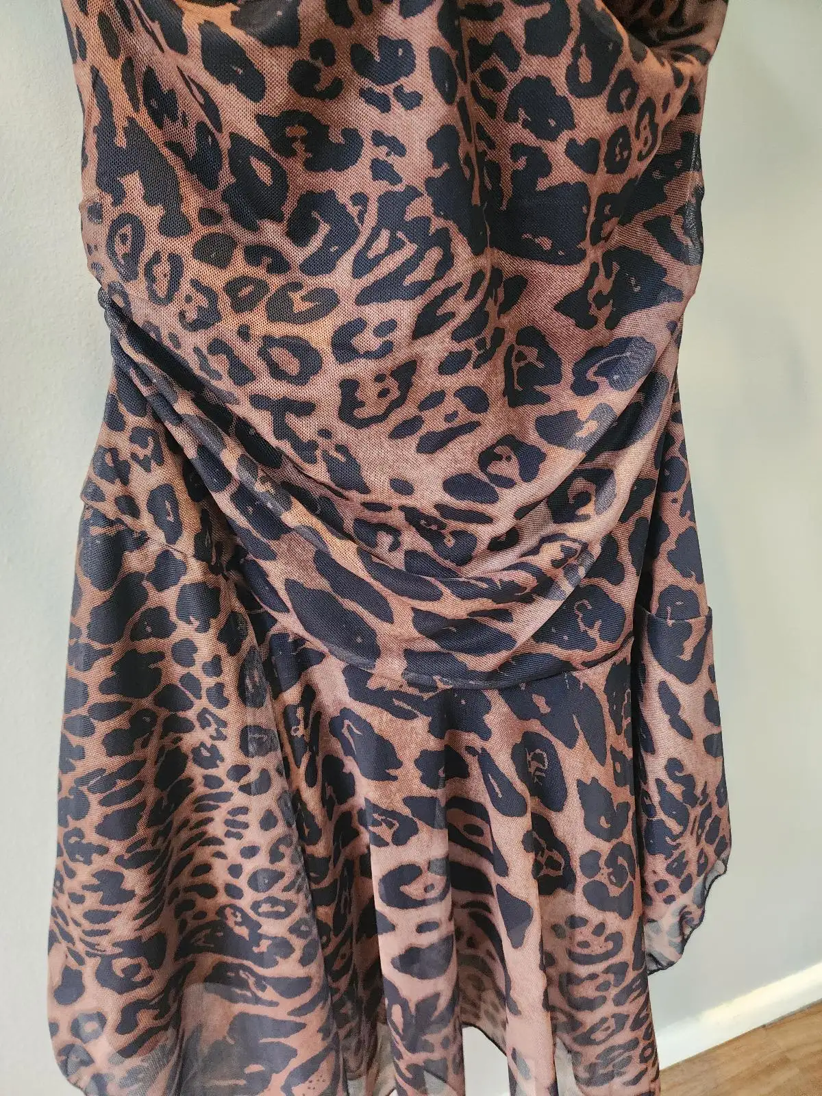Ally Fashion NWT Leopard Y2K Baddie Mesh Ruched Halter Asymmetric Mini Dress 12 – photo 6