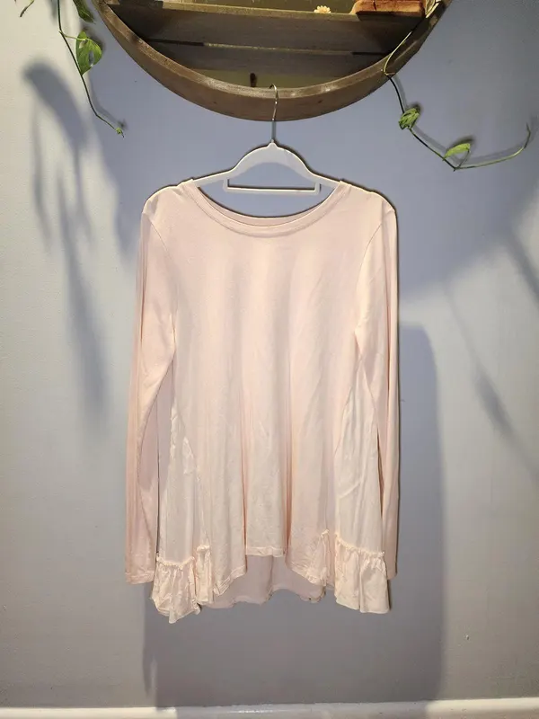 Seed Heritage Blush Pink Long Sleeve Ruffle Hem Top Size XS Pastel Swing Tunic