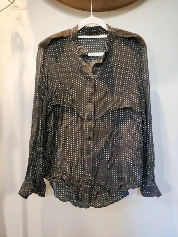 JOSEPH 100% Silk Sheer Polka Dot Shirt | Western Yoke Blouse M/12