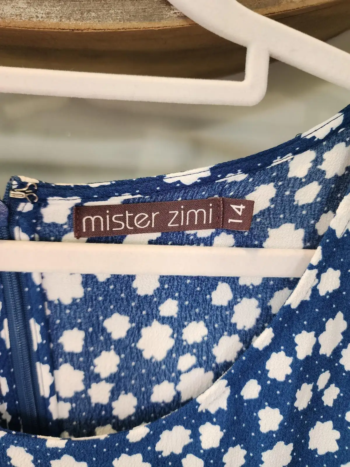 Mister Zimi Blue White Floral Drop Waist Ruffle Sleeve Mini Dress Size 14 – photo 6