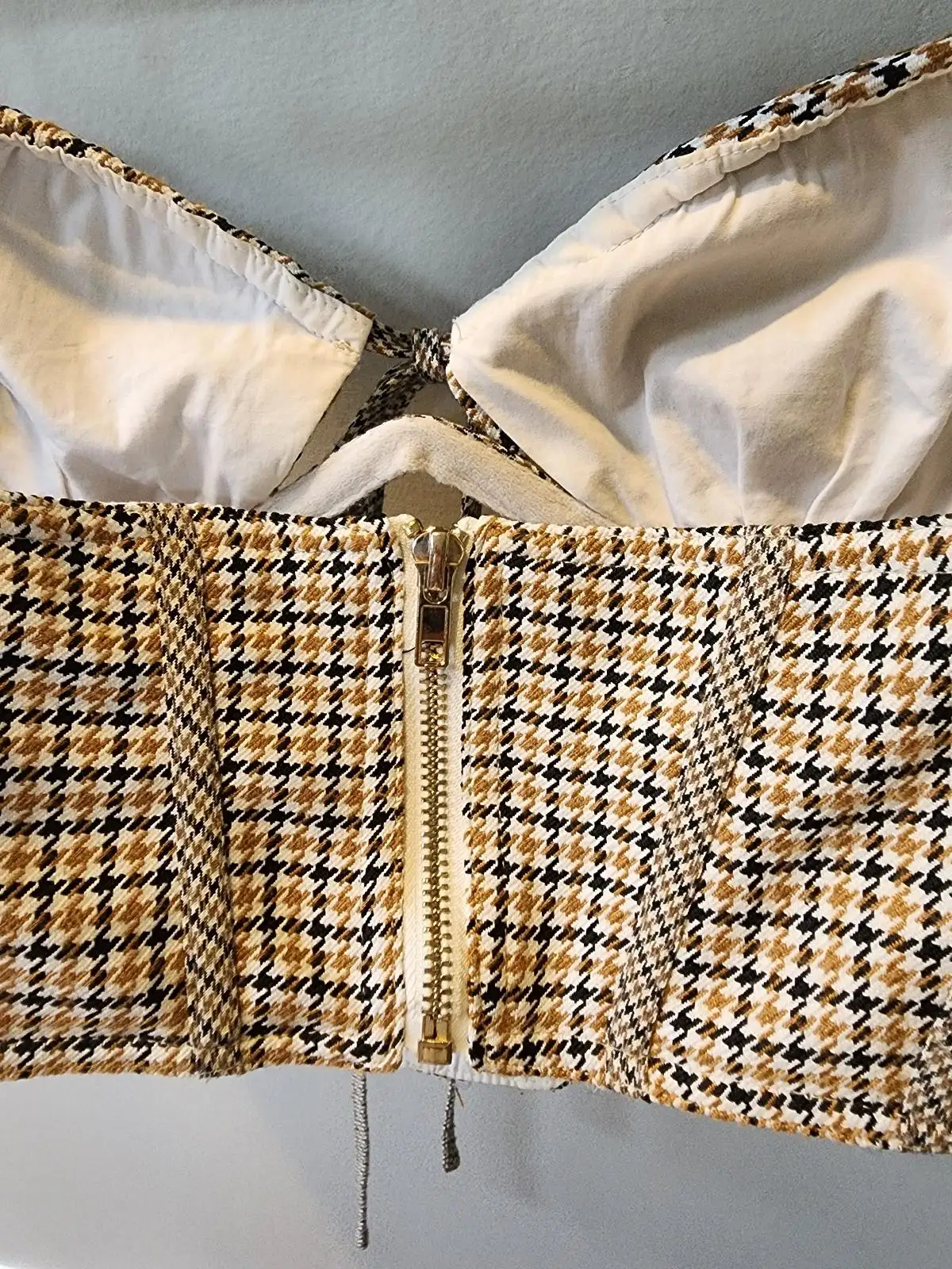 JGR & STN Houndstooth Corset Top Size 8 Tan Black Bustier Y2K Baddie Festival To – photo 5