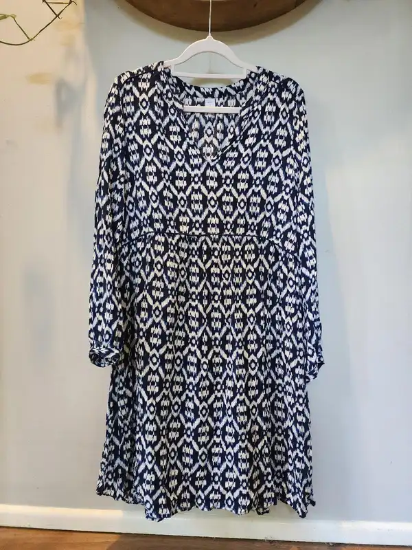 Old Navy Boho Ikat Geometric Tunic Dress | Navy Blue & White Small (AU 8-10)