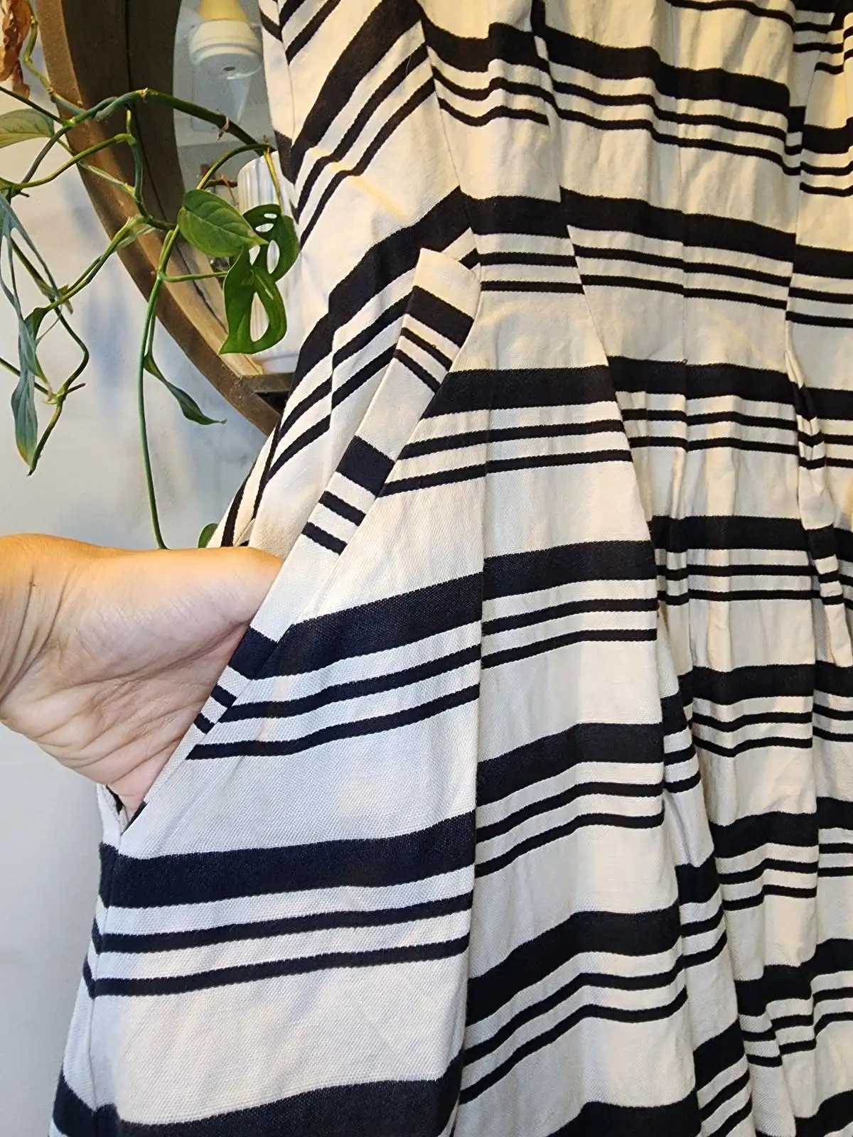 CUE Linen Cotton Striped Dress Size10 Monochrome Nautical Corporate Old Money – photo 2