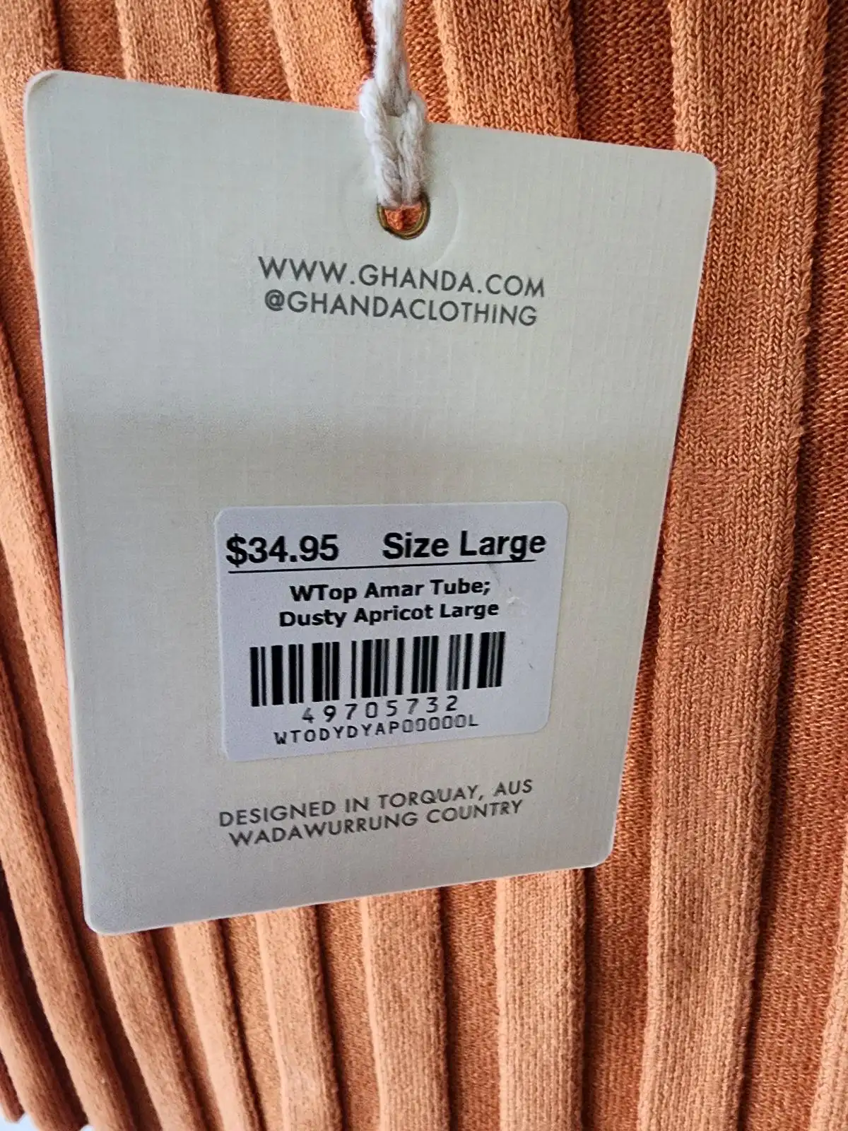 Ghanda NWT Dusty Apricot Orange Amar Ribbed Knit Strapless Tube Top Size L 12 14 – photo 2