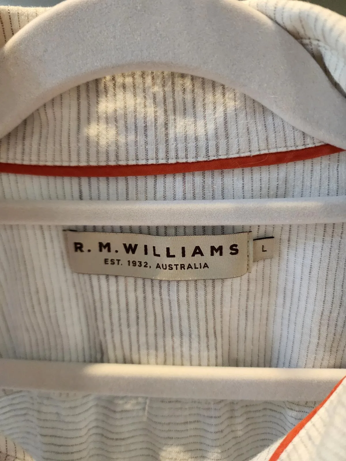 RM Williams Mens L Linen Cotton Short Sleeve Button Up Shirt Striped Grey White – photo 2