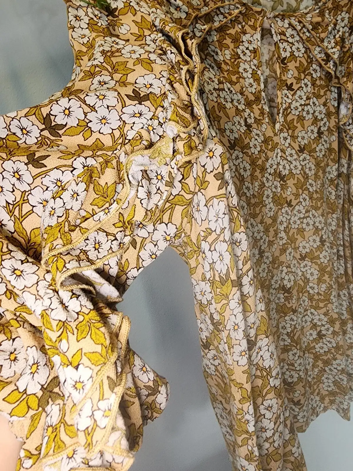 SASS Ditsy Floral Long Sleeve Blouse Size 10 Mustard Boho Cottagecore Keyhole To – photo 4