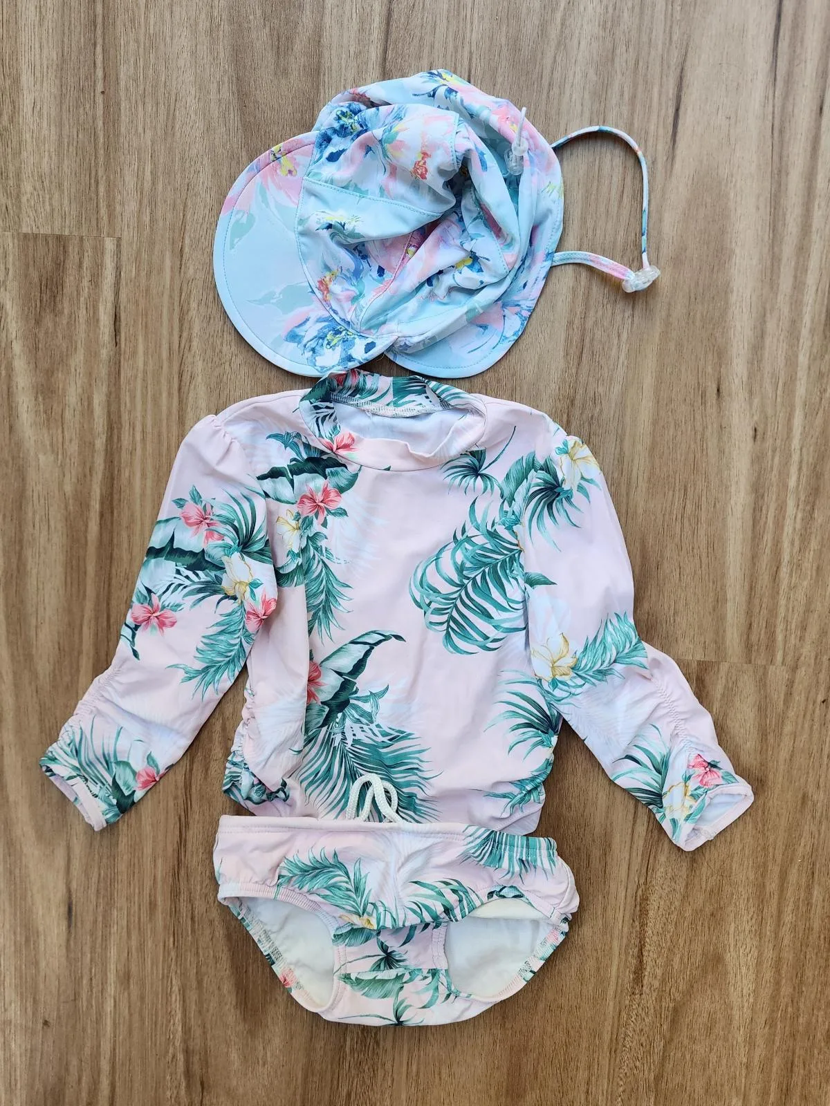Seafolly & Millymook Baby Girl Swim Bundle | Size 1 Rashie Set + UPF Swim Hat — photo 2