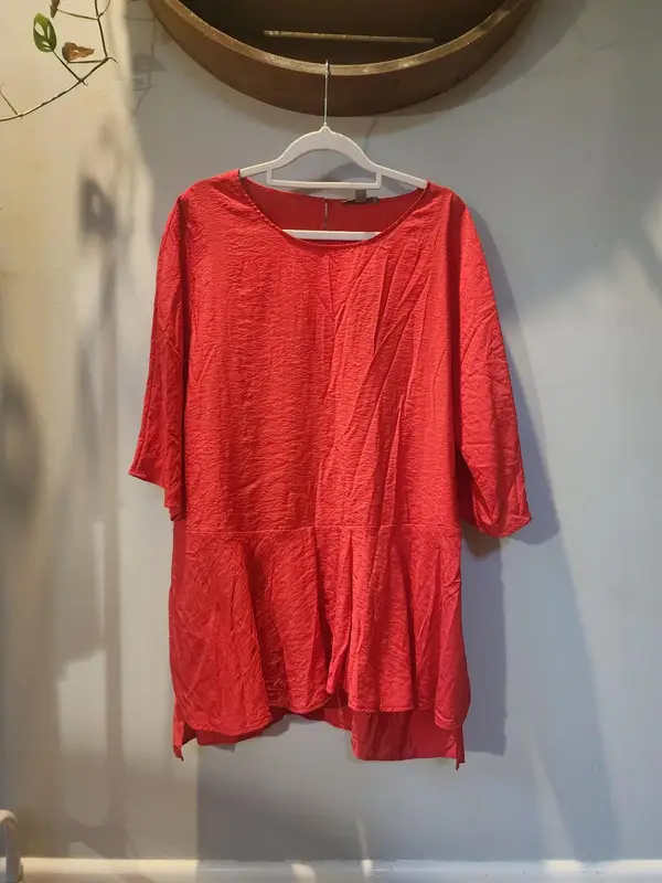 COS Oversized Textured Tunic Blouse | Coral Red Peplum Top AU 14