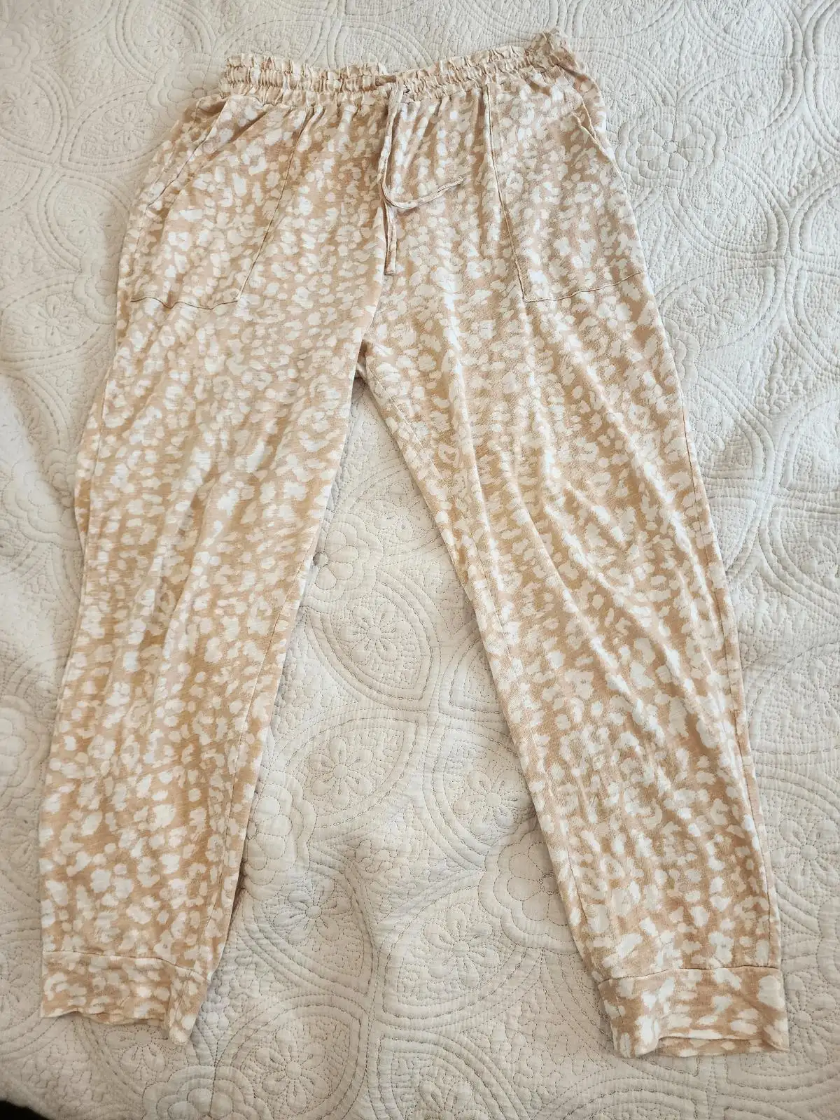 Seed Heritage Animal Print Pants Size M Cotton Tan Beige Leopard Spot Joggers Sl – photo 10