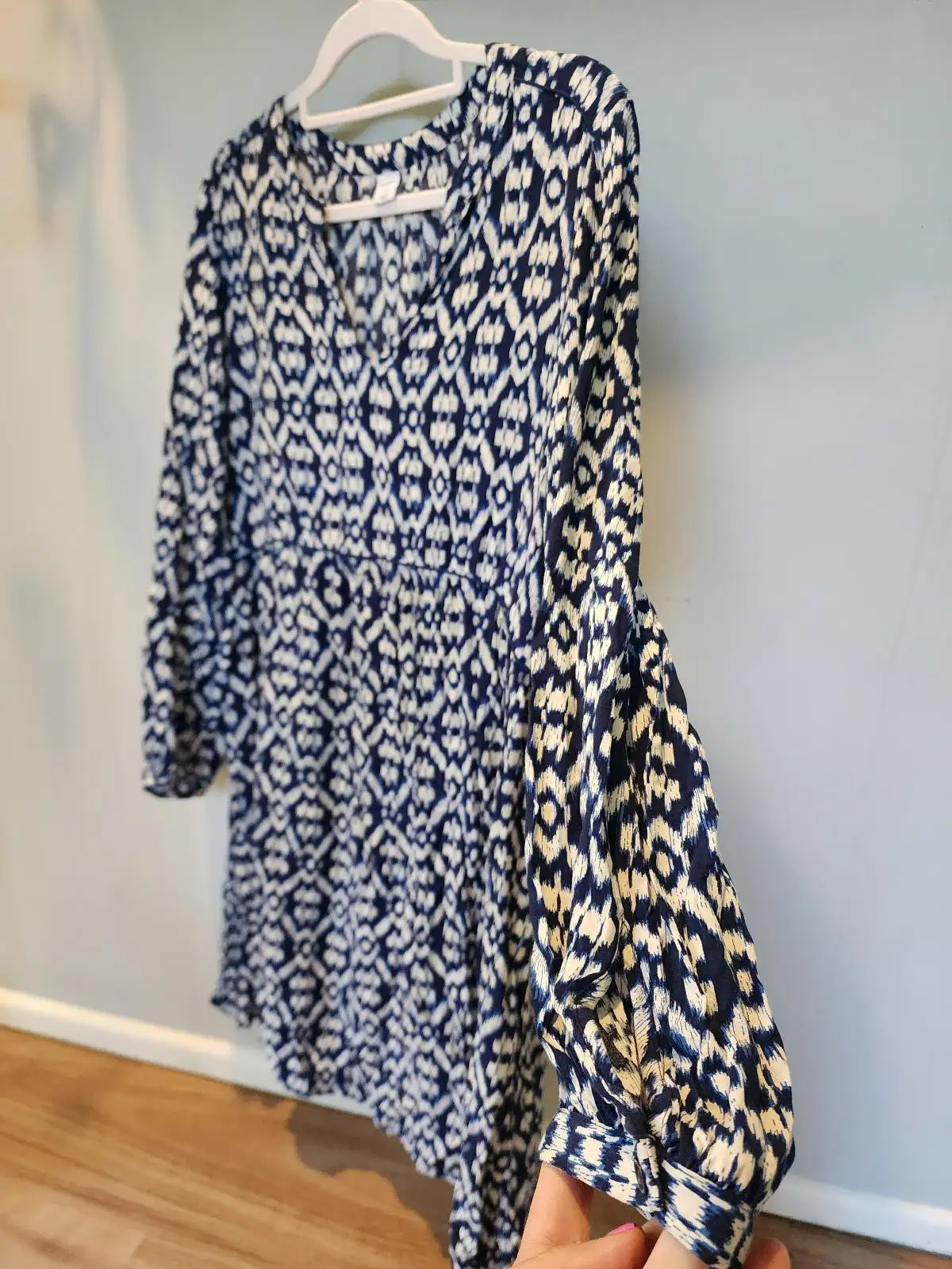 Old Navy Boho Ikat Geometric Tunic Dress | Navy Blue & White Small (AU 8-10) – photo 3