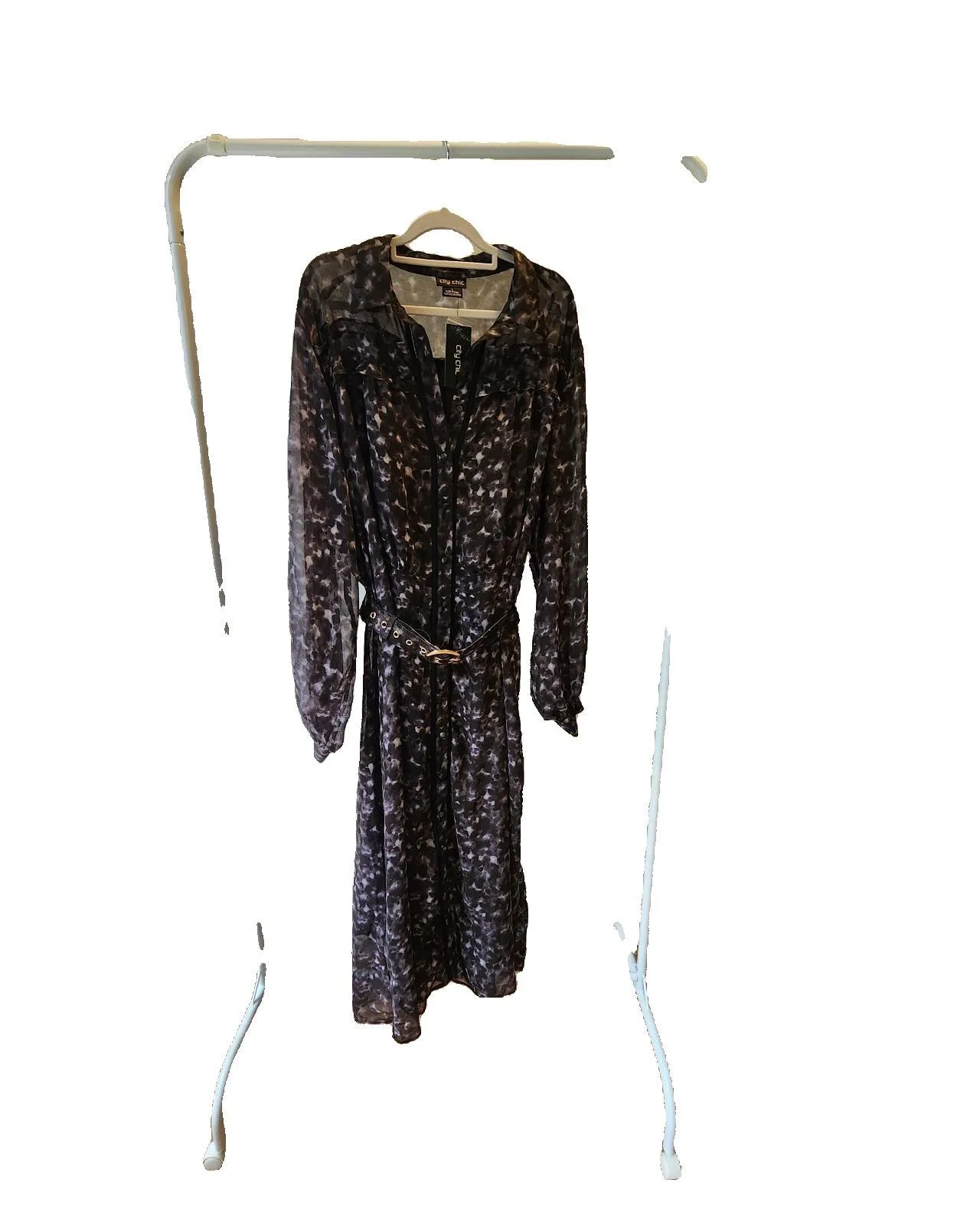 City Chic NWT Emilia Tortoiseshell Belted Chiffon Midi Shirtdress Size L 20 – photo 2