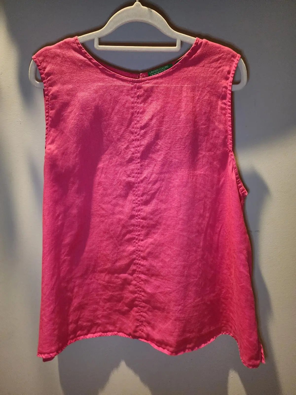 United Colors of Benetton Hot Pink 100% Pure Linen Sleeveless Tank Top Size L 12 – photo 2