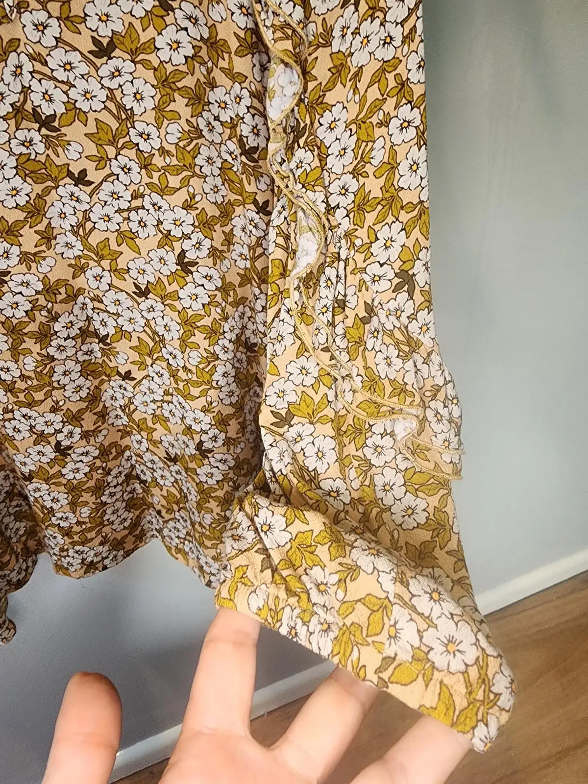 SASS Ditsy Floral Long Sleeve Blouse Size 10 Mustard Boho Cottagecore Keyhole To – photo 7