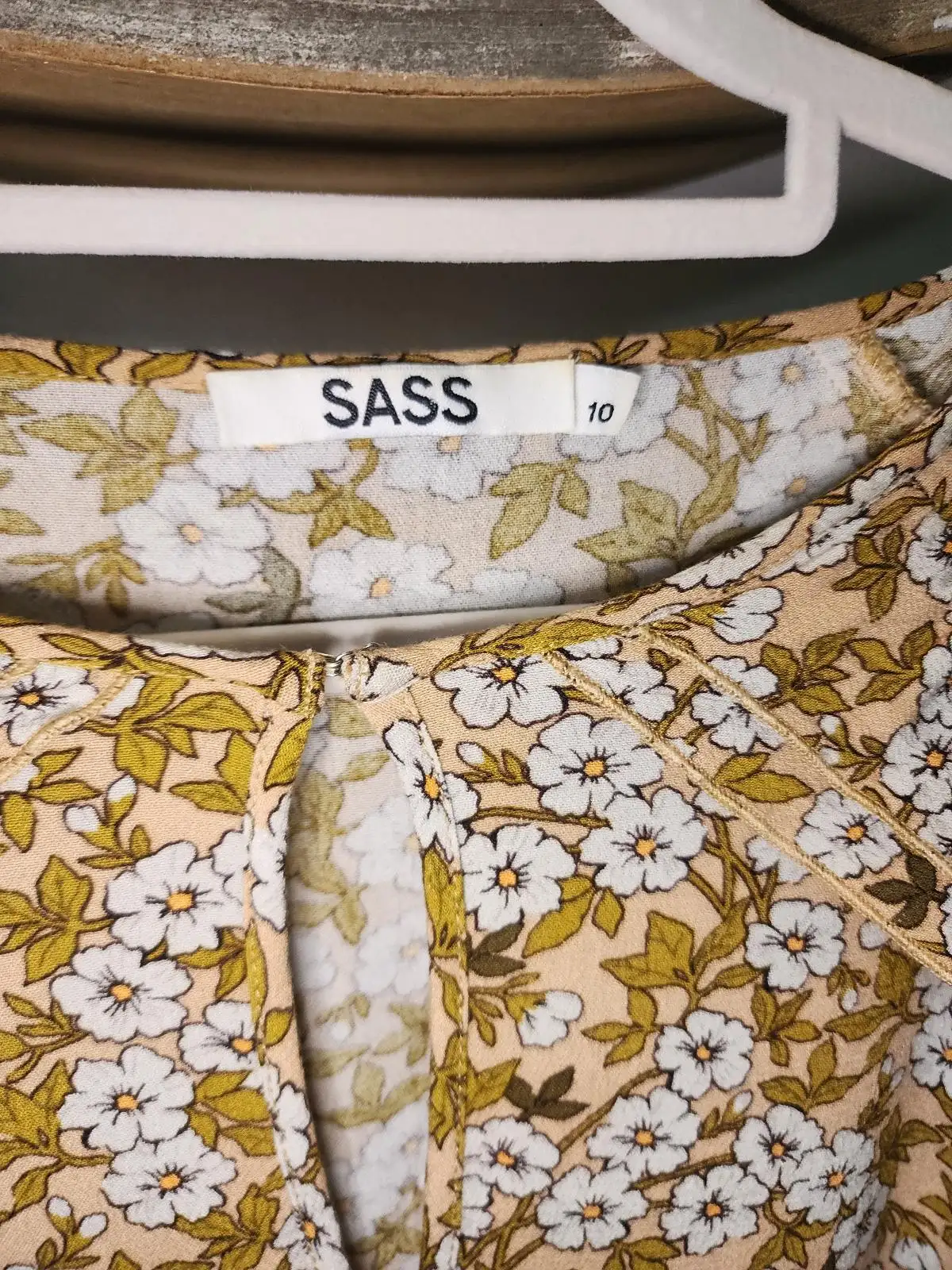 SASS Ditsy Floral Long Sleeve Blouse Size 10 Mustard Boho Cottagecore Keyhole To – photo 3