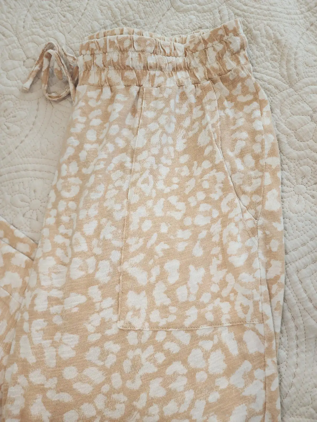 Seed Heritage Animal Print Pants Size M Cotton Tan Beige Leopard Spot Joggers Sl – photo 3