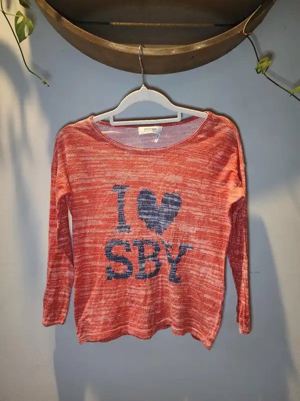 SONIA by Sonia Rykiel I Love SBY Retro Indi XS Coral Cotton Long Sleeve Tee