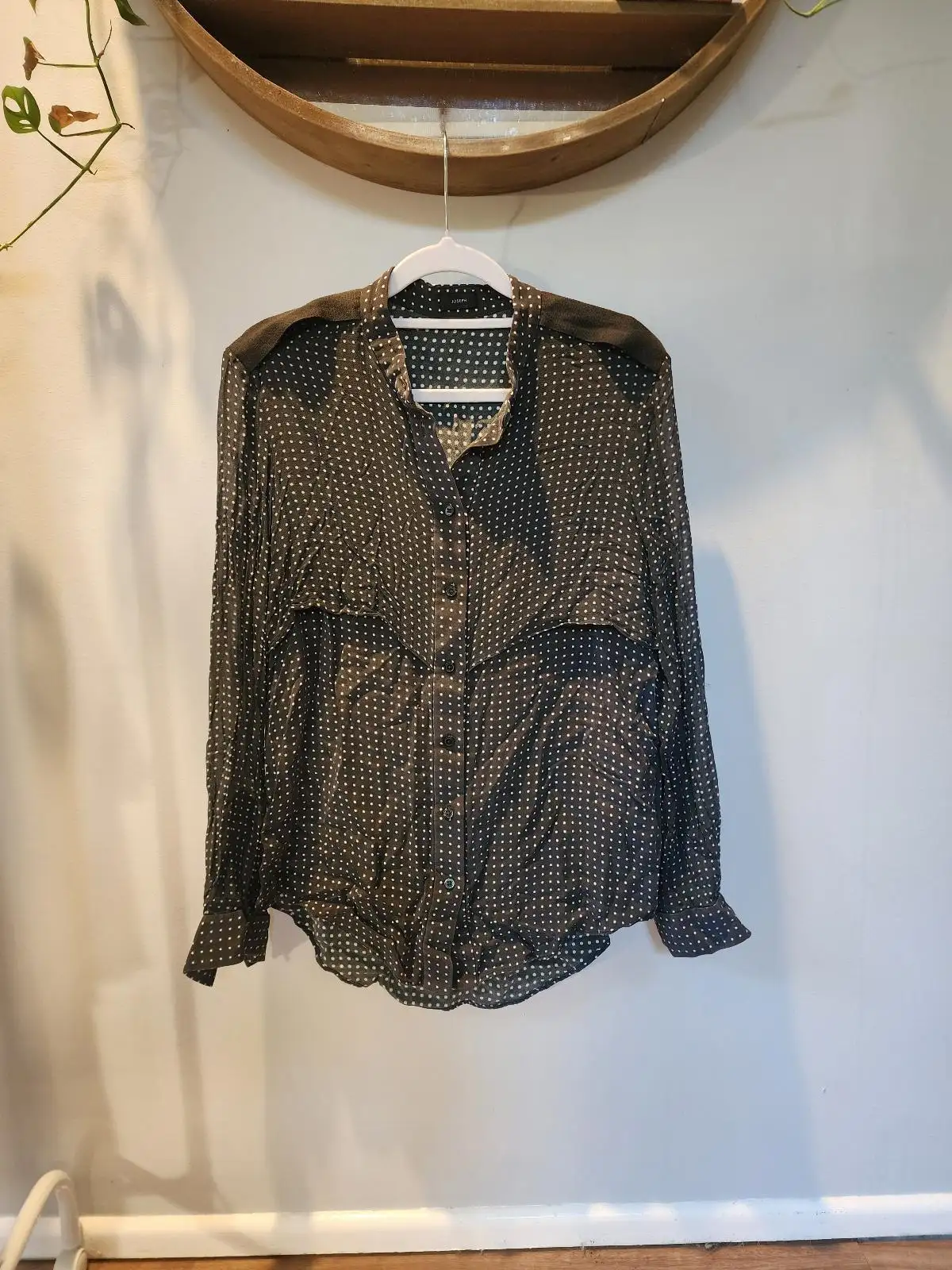 JOSEPH 100% Silk Sheer Polka Dot Shirt | Western Yoke Blouse M/12 – photo 10