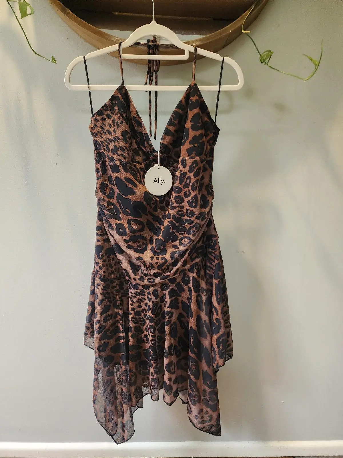 Ally Fashion NWT Leopard Y2K Baddie Mesh Ruched Halter Asymmetric Mini Dress 12 – photo 2