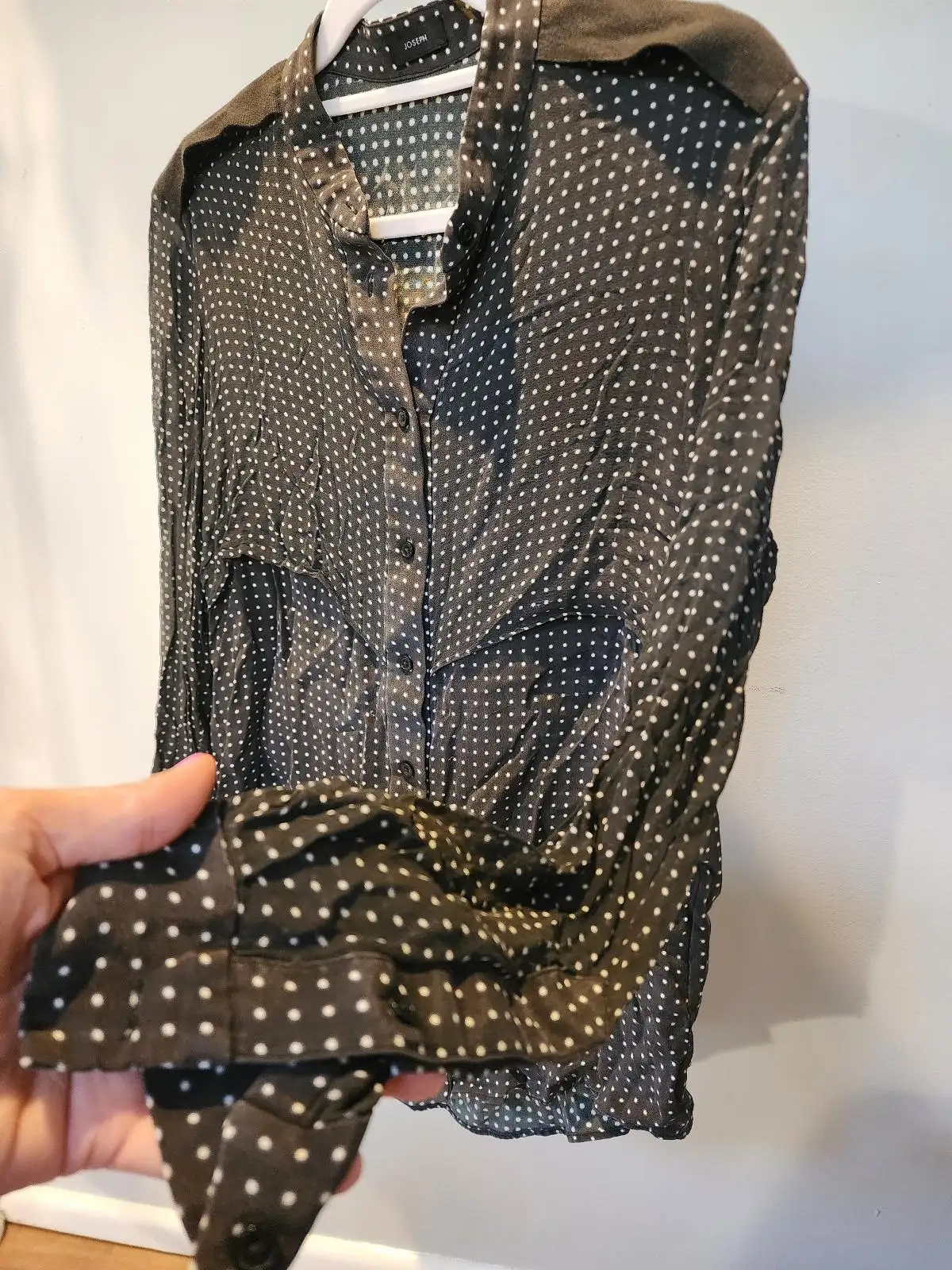 JOSEPH 100% Silk Sheer Polka Dot Shirt | Western Yoke Blouse M/12 – photo 5