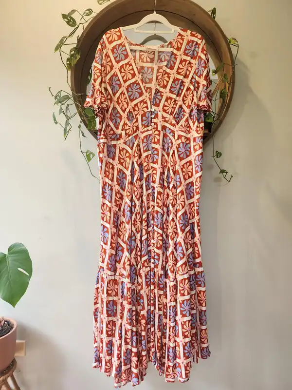 IRIS MAXI Rust Floral Maxi Dress Size 18 Plus Size 70s Resort Coastal Boho