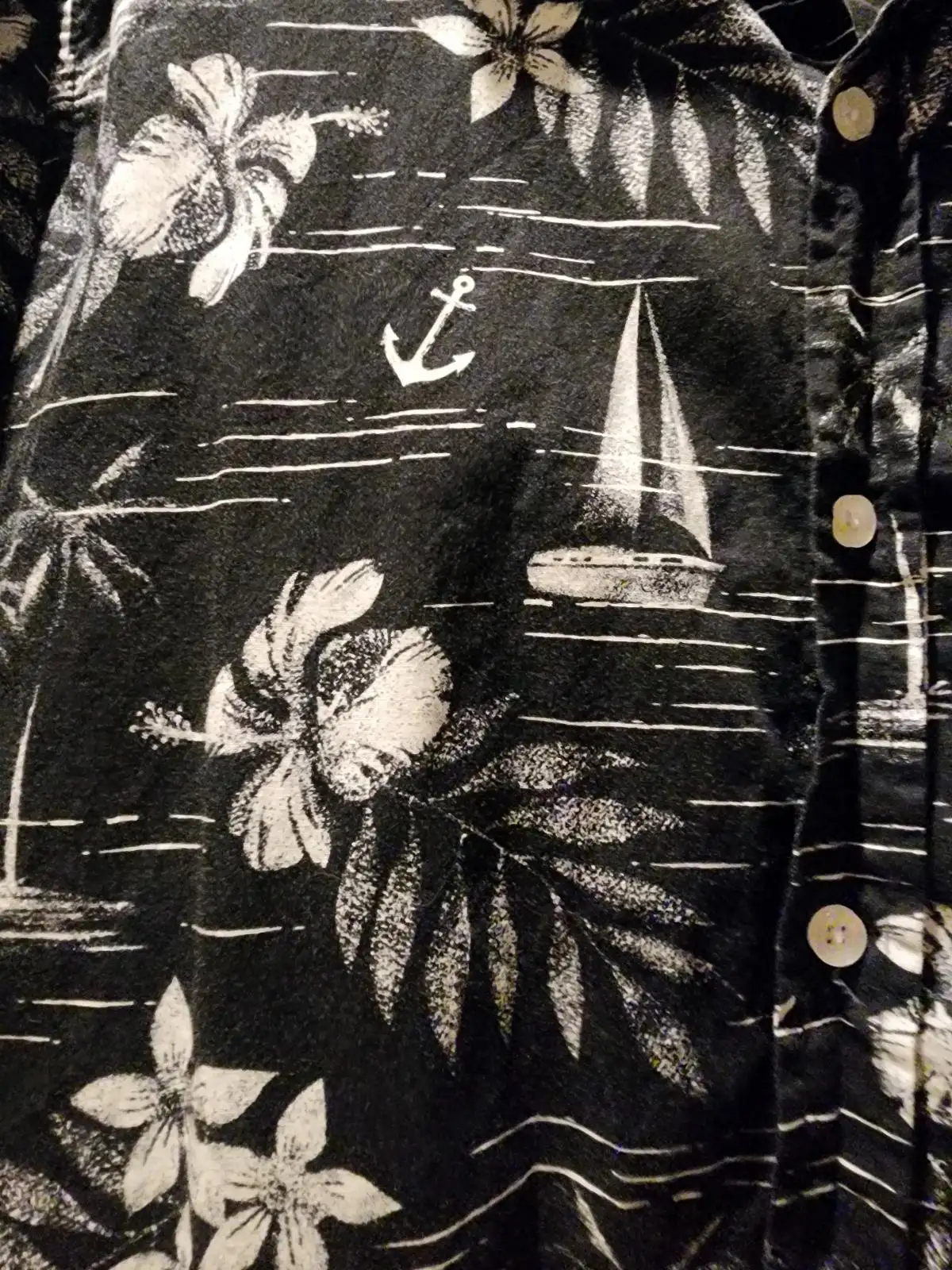 Prodigy Black White Monochrome Nautical Sailboat Anchor Hibiscus Hawaiian Shirt – photo 7