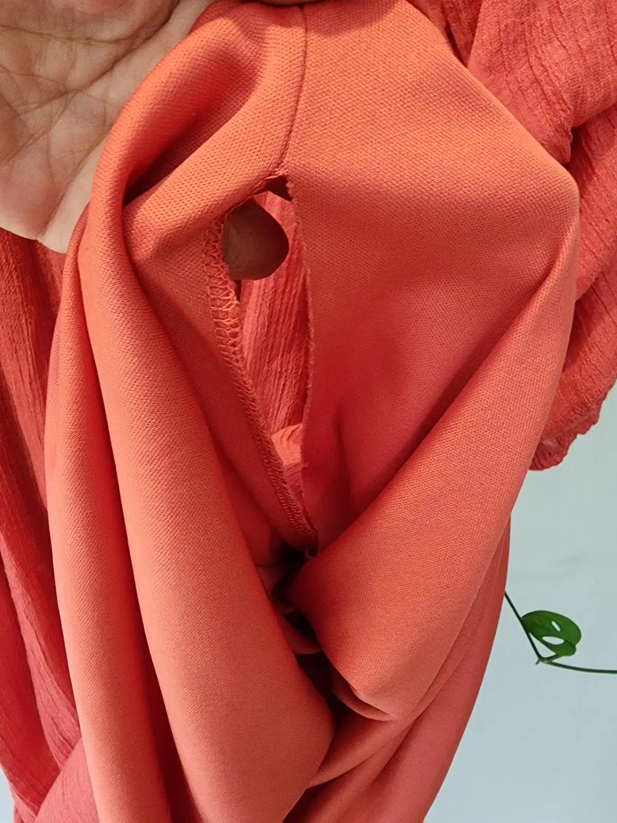Indigo Rose Coral Pink Crinkle Puff Sleeve Smock Mini Dress Size PXL – photo 5