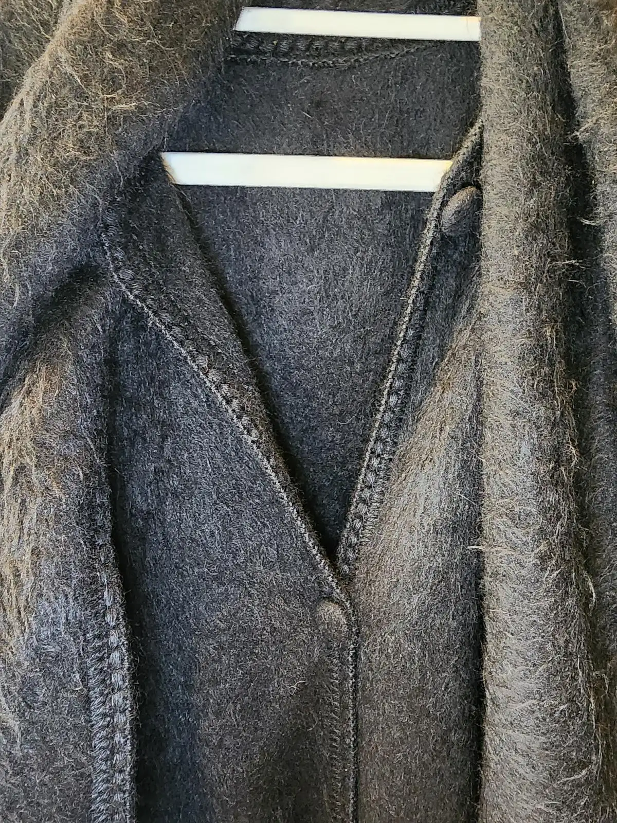 Alpaca Camargo Dark Grey Black Button Up Poncho Cape Attached Fringe Scarf O/S – photo 3