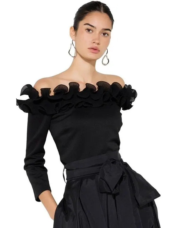 MONTIQUE Plus Size Glam Frill Off Shoulder Top Fits Size 16 18 Black Evening Pep