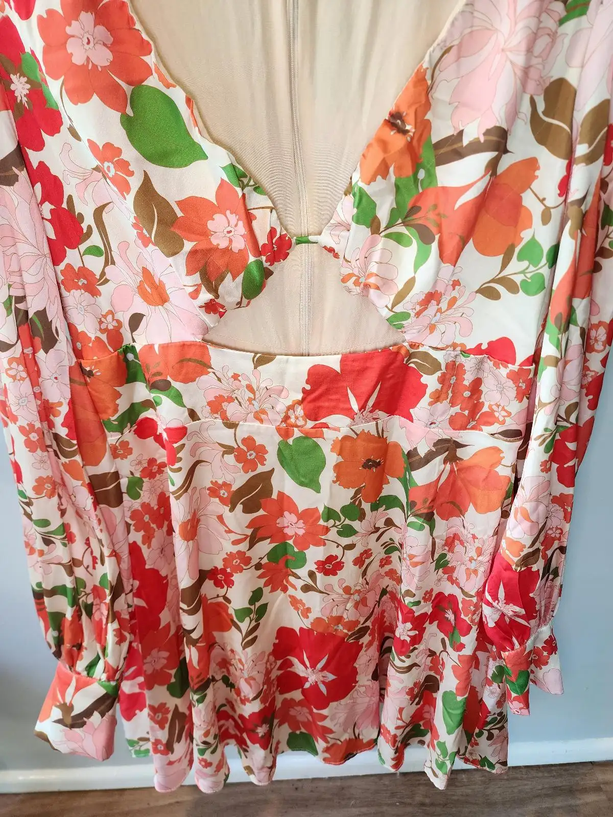 ALL ABOUT MAY Retro Orange Floral Keyhole Cutout Mini Dress Size 12 – photo 3